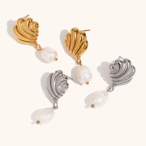 Stainless Steel Drop Earring 316L Stainless Steel with Plastic Pearl Vacuum Ion Plating fashion jewelry & for woman Sold By Pair