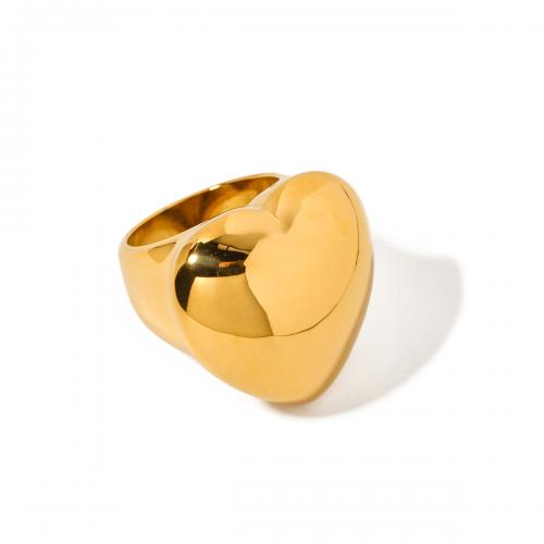 Stainless Steel Finger Ring 304 Stainless Steel Heart 18K gold plated fashion jewelry & for woman golden inner diameter 18.4mm width 27.1mm Sold By PC