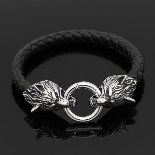 Bracelet d'acier titane, avec cuir PU & alliage de zinc, bijoux de mode & longueur différente pour le choix & pour homme, Vendu par PC
