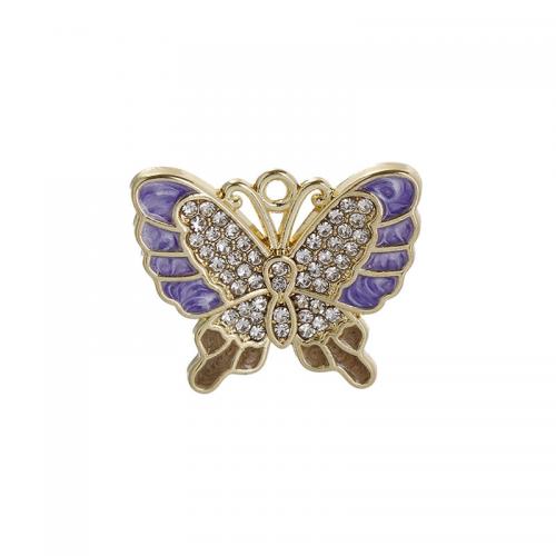 Zinc Alloy Enamel Pendants Butterfly gold color plated DIY & micro pave cubic zirconia nickel lead & cadmium free Sold By Bag