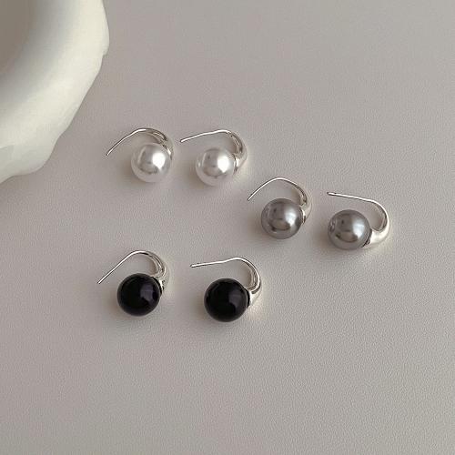 Messing Ohrstecker, mit ABS-Kunststoff-Perlen, plattiert, Modeschmuck, keine, frei von Nickel, Blei & Kadmium, 10x17mm, verkauft von Paar