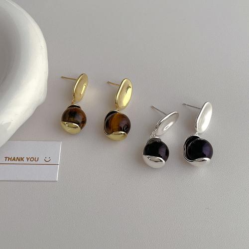 Brass Drop Earring, with Tiger Eye, plated, fashion jewelry, more colors for choice, nickel, lead & cadmium free, 22x35mm, Sold By Pair
