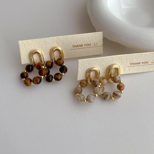 Brass Drop Earring with Natural Stone plated fashion jewelry nickel lead & cadmium free Sold By Pair