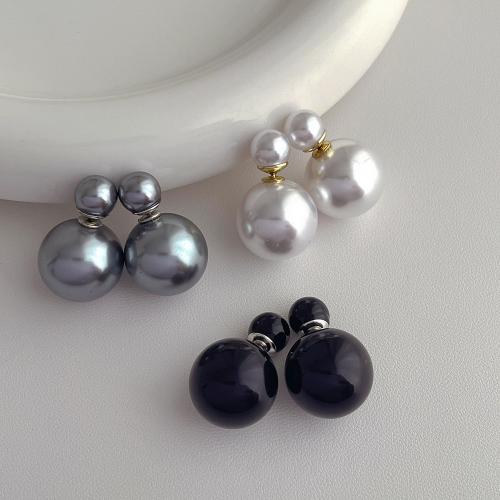Brass Stud Earring, with ABS Plastic Pearl, plated, fashion jewelry, more colors for choice, nickel, lead & cadmium free, 25x16mm, Sold By Pair