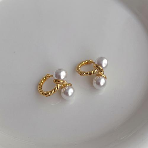 Brass Leverback Earring, with ABS Plastic Pearl, plated, fashion jewelry, golden, nickel, lead & cadmium free, 20x15mm, Sold By Pair