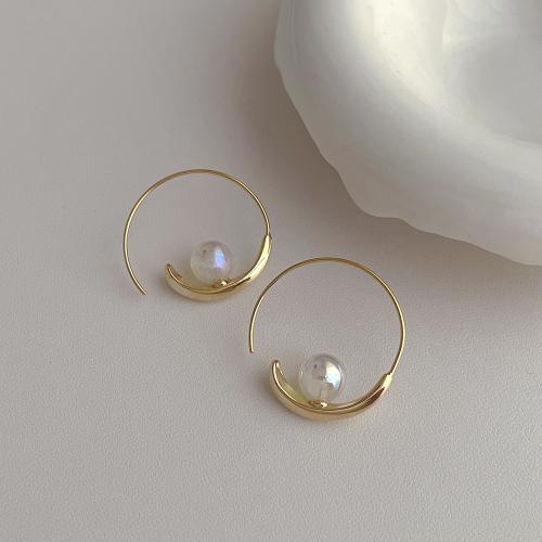 Brass Stud Earring, with ABS Plastic Pearl, plated, fashion jewelry, golden, nickel, lead & cadmium free, 25x26mm, Sold By Pair