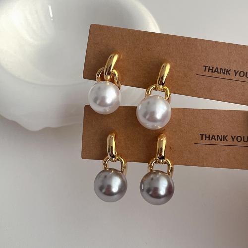 Messing Tropfen Ohrringe, mit ABS-Kunststoff-Perlen, plattiert, Modeschmuck, keine, frei von Nickel, Blei & Kadmium, 8x25mm, verkauft von Paar