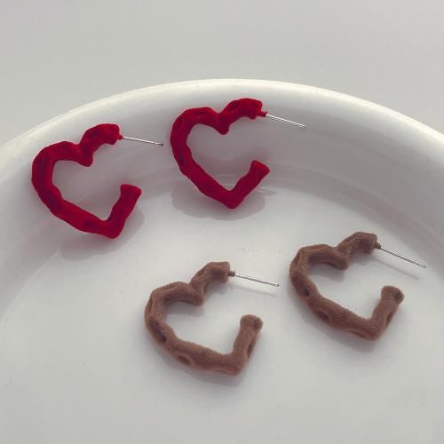 Zinc Alloy Stud Earring Flocking Fabric with Zinc Alloy Heart fashion jewelry nickel lead & cadmium free Sold By Pair