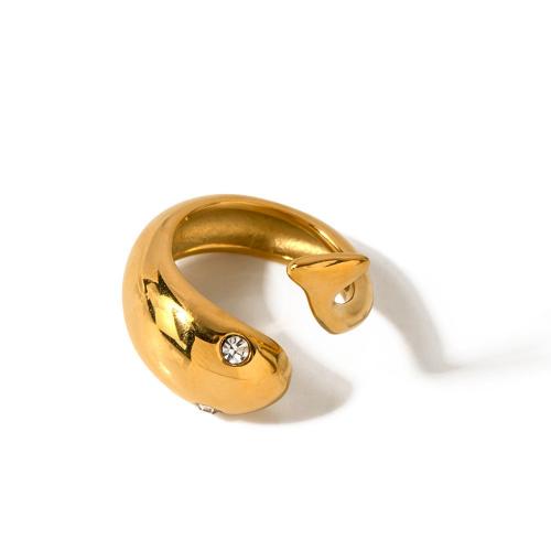 Stal nierdzewna Rhinestone Ring Finger, Stal nierdzewna 304, Pozłacane 18K, biżuteria moda & dla kobiety & z kamieniem, bez zawartości niklu, ołowiu i kadmu, Inner diameter :1.76cm, sprzedane przez PC