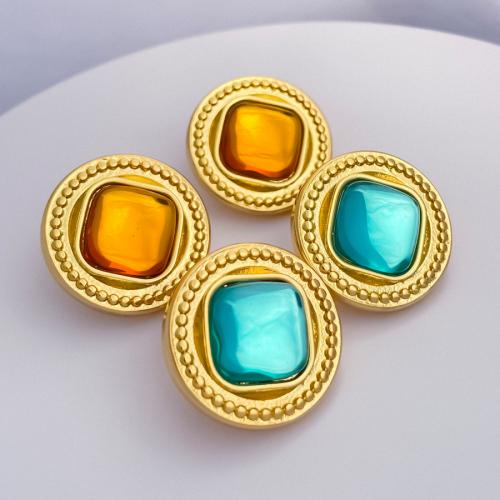Brass Stud Earring, with Lampwork, Round, 18K gold plated, fashion jewelry & for woman, more colors for choice, nickel, lead & cadmium free, 23x23mm, Sold By Pair
