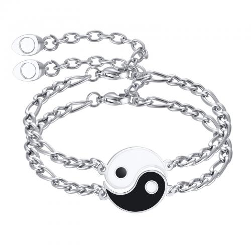 Stainless Steel Jewelry Bracelet, 304 Stainless Steel, polished, 2 pieces & fashion jewelry & Unisex & enamel, original color, nickel, lead & cadmium free, Length:Approx 17-22 cm, Sold By Set