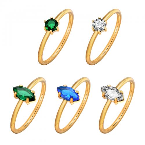 Cubic Zirconia Stainless Steel Finger Ring, 304 Stainless Steel, gold color plated, different size for choice & different styles for choice & micro pave cubic zirconia & for woman, more colors for choice, nickel, lead & cadmium free, Sold By PC