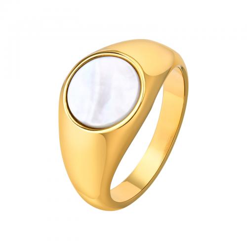 Stainless Steel Finger Ring 304 Stainless Steel with Shell Round gold color plated fashion jewelry & for woman nickel lead & cadmium free .2 Sold By PC
