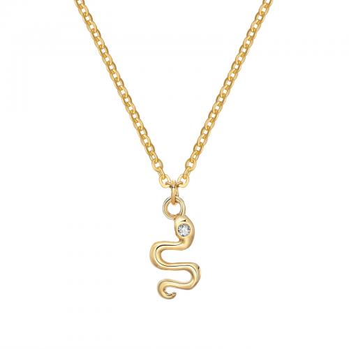 Stainless Steel Jewelry Necklace, 304 Stainless Steel, with 50mm extender chain, Snake, gold color plated, fashion jewelry & micro pave cubic zirconia & for woman, nickel, lead & cadmium free, Pendant:20x9.5mm, Length:Approx 450 mm, Sold By PC