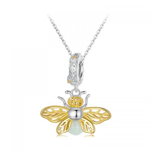 925 Sterling Silver Necklaces, with Night-Light Stone, plated, for woman, silver color, Length:Approx 45 cm, Sold By PC