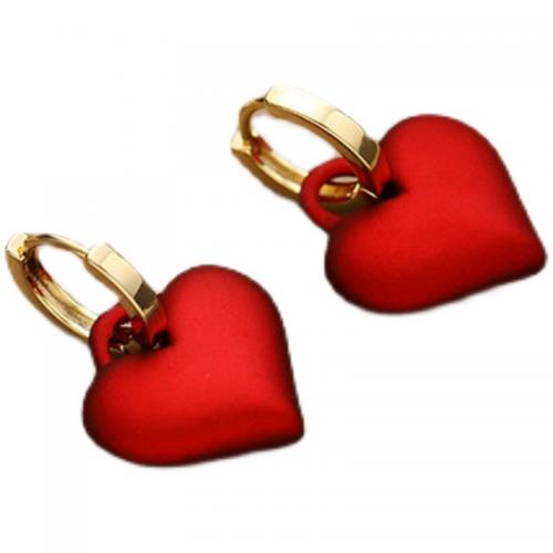 Huggie Hoop Drop Earring, Tibetan Style, Heart, plated, for woman, golden, Sold By Pair