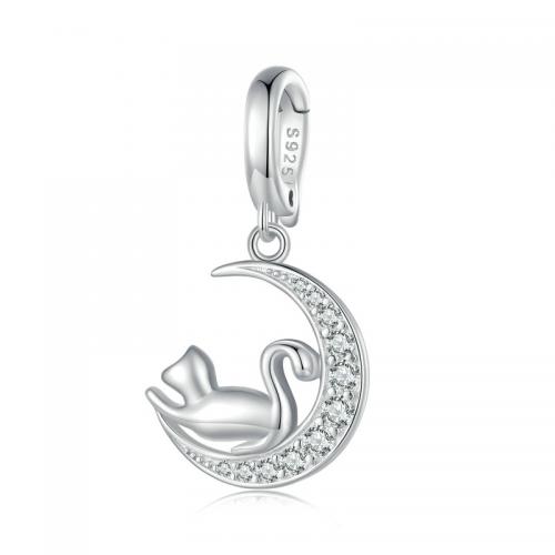 Zircon cubique Micro Pave pendentif en argent sterling, argent sterling 925, Placage, DIY & pavé de micro zircon, argent, 13x26mm, Vendu par PC