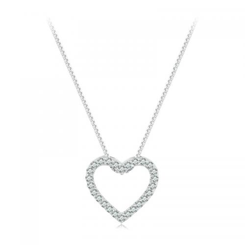 925 Sterling Silver Necklaces, with Moissanite, with 5CM extender chain, Heart, plated, for woman, silver color, Length:Approx 40 cm, Sold By PC