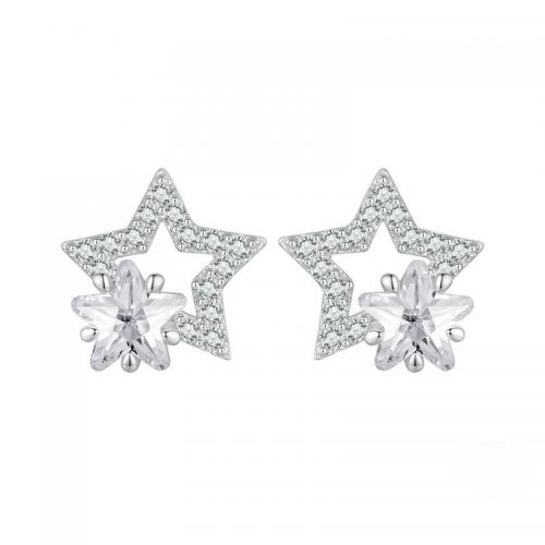 Cubic Zirconia Micro Pave Sterling Silver Earring 925 Sterling Silver Star plated micro pave cubic zirconia & for woman silver color Sold By Pair