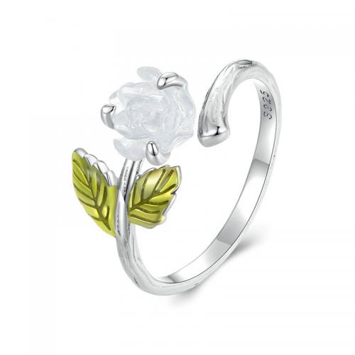 925 Sterling Silver Finger Rings, with Resin, Rose, plated, for woman & enamel, silver color, Sold By PC