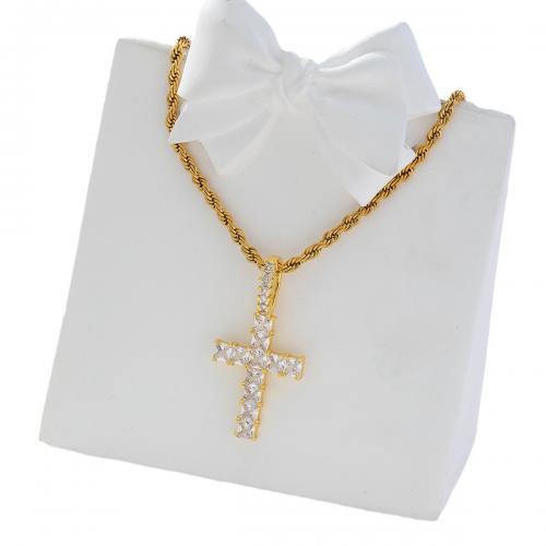 Cubic Zircon Micro Pave Brass Necklace Cross real gold plated micro pave cubic zirconia & for woman Sold By PC