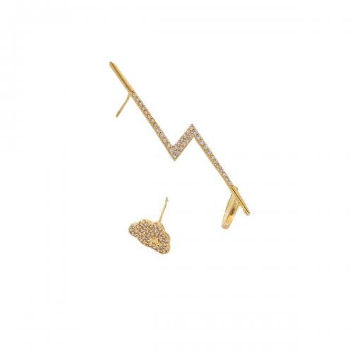 Цирконий Micro Pave латунь Серьги, Латунь, плакированный настоящим золотом, инкрустированное микро кубического циркония & Женский, Золотой, продается Пара