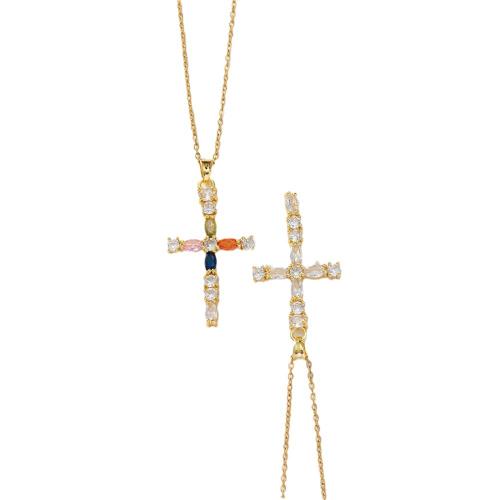 Кубический циркон микро проложить латуни ожерелье, Латунь, Kресты, плакированный настоящим золотом, инкрустированное микро кубического циркония & Женский, Много цветов для выбора, продается PC