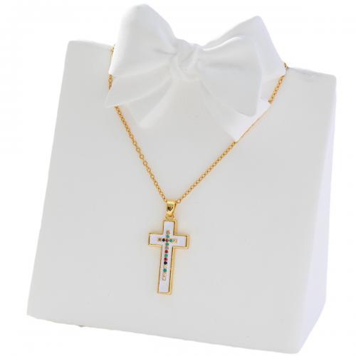 Cubic Zircon Micro Pave Brass Necklace real gold plated micro pave cubic zirconia & for woman & enamel golden Sold By PC