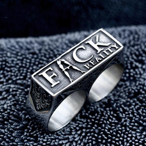 Titanium Steel Finger Ring Geometrical Pattern polished & with letter pattern & for man & blacken original color US Ring Sold By PC
