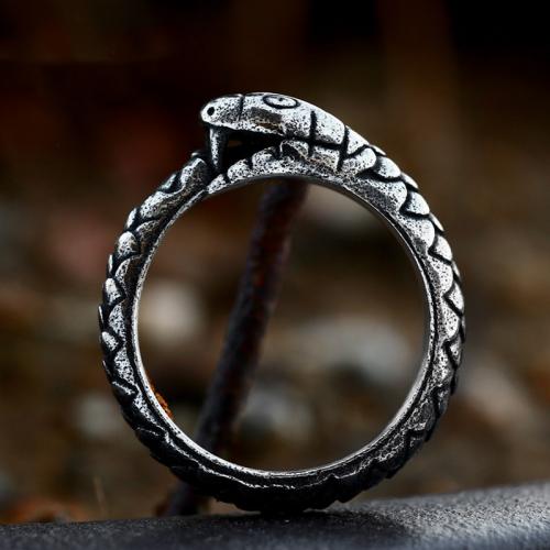 Titanium Staal Finger Ring, Slang, gepolijst, verschillende grootte voor keus & voor de mens & zwart maken, oorspronkelijke kleur, Maat:7-13, Verkocht door PC