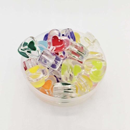 Perles acryliques mixtes, Acrylique, coeur, DIY & émail, couleurs mélangées, 16x17x11mm, Environ 240PC/sac, Vendu par sac