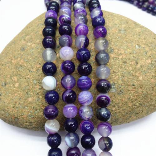 Natürliche Streifen Achat Perlen, rund, poliert, DIY & verschiedene Größen vorhanden, violett, verkauft per ca. 38 cm Strang