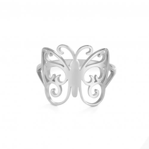 Titanium Steel Finger Ring Butterfly Vacuum Ion Plating fashion jewelry & Unisex & hollow 14.70mm Sold By PC