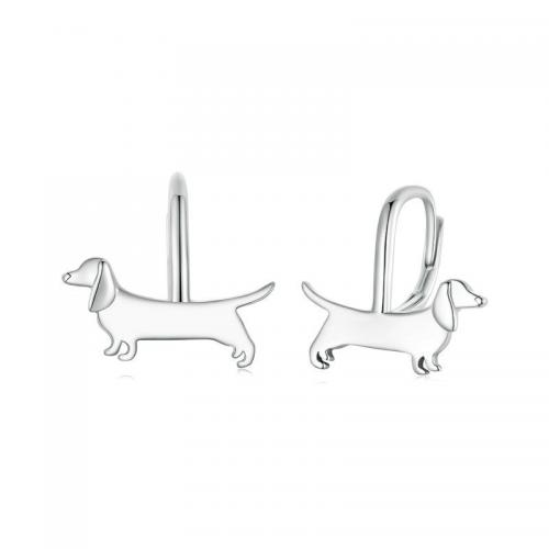 925 Sterling Silver Hoop Earrings, Dog, fashion jewelry & for woman, nickel, lead & cadmium free, 17x17mm, Inner Diameter:Approx 9.5mm, Sold By Pair