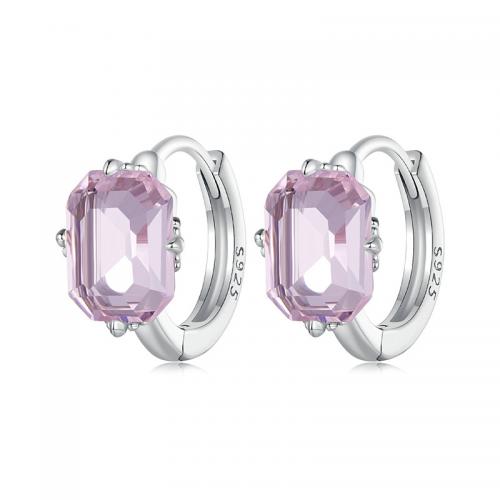 925 Sterling Silver Hoop Earrings with Glass platinum plated fashion jewelry & for woman pink nickel lead & cadmium free Sold By Pair