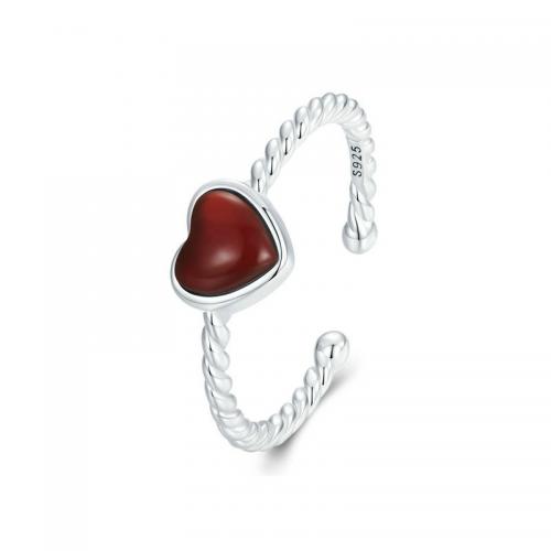 Solidny srebrny pierścień, 925 Srebro, ze Agat czerwony, Serce, Platerowane platyną, biżuteria moda & dla kobiety, bez zawartości niklu, ołowiu i kadmu, 1.70mm, sprzedane przez PC