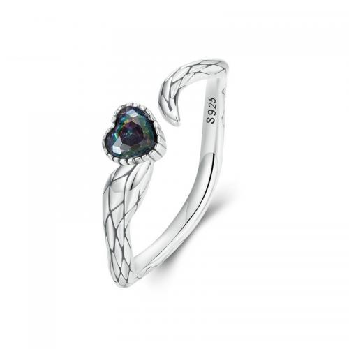 Solidny srebrny pierścień, 925 Srebro, ze Szkło, Serce, biżuteria moda & dla kobiety, bez zawartości niklu, ołowiu i kadmu, 1.80mm, sprzedane przez PC
