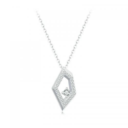 Cubic Zircon Micro Pave 925 Sterling Silver Necklace, with 1.97inch extender chain, platinum plated, fashion jewelry & micro pave cubic zirconia & for woman, nickel, lead & cadmium free, Length:Approx 15.75 Inch, Sold By PC