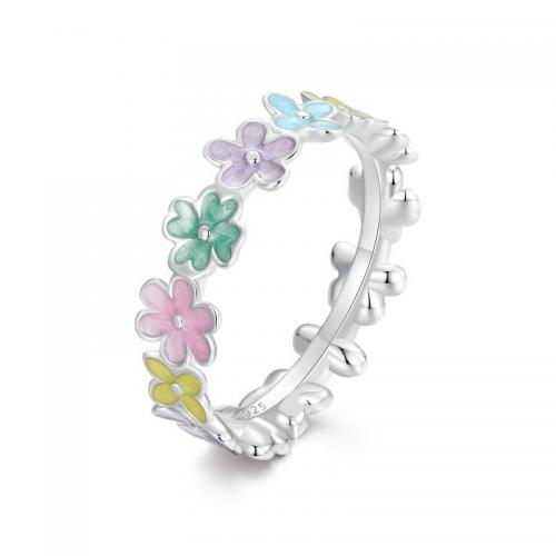 925 Sterling Silver Finger Rings Flower platinum plated fashion jewelry & for woman & enamel nickel lead & cadmium free Sold By PC