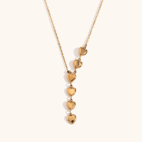 Stainless Steel Jewelry Necklace, 316L Stainless Steel, with 5cm extender chain, Heart, 18K gold plated, fashion jewelry & for woman, golden, Length:Approx 40 cm, Sold By PC