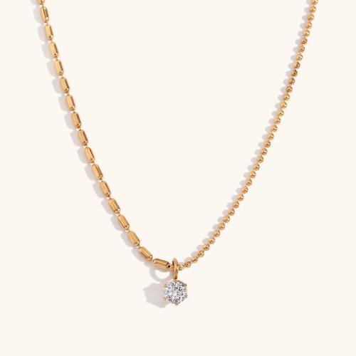 Stainless Steel Jewelry Necklace 316L Stainless Steel with 5cm extender chain 18K gold plated fashion jewelry & micro pave cubic zirconia & for woman golden Sold Per Approx 40 cm Strand