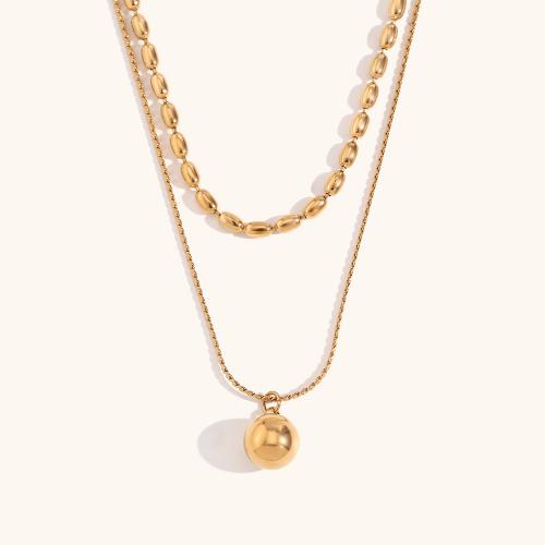 Stainless Steel Jewelry Necklace 316L Stainless Steel with 5cm extender chain 18K gold plated Double Layer & fashion jewelry & for woman golden 12.80mm Sold Per Approx 40 cm Approx 45 cm Strand