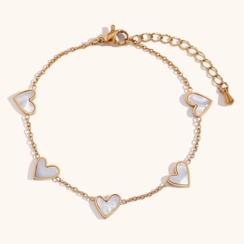 Stainless Steel Jewelry Bracelet 316L Stainless Steel with White Shell with 5cm extender chain Heart 18K gold plated fashion jewelry & for woman golden Sold Per Approx 17 cm Strand