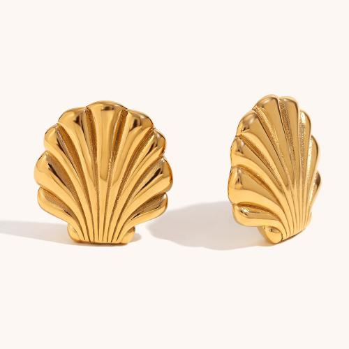 Stainless Steel Stud Earrings 316L Stainless Steel Shell 18K gold plated fashion jewelry & for woman golden Sold By Pair