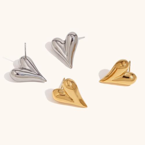 Stainless Steel Stud Earrings, 316L Stainless Steel, Heart, Vacuum Ion Plating, fashion jewelry & for woman, more colors for choice, 20.20x16.90mm, Sold By Pair