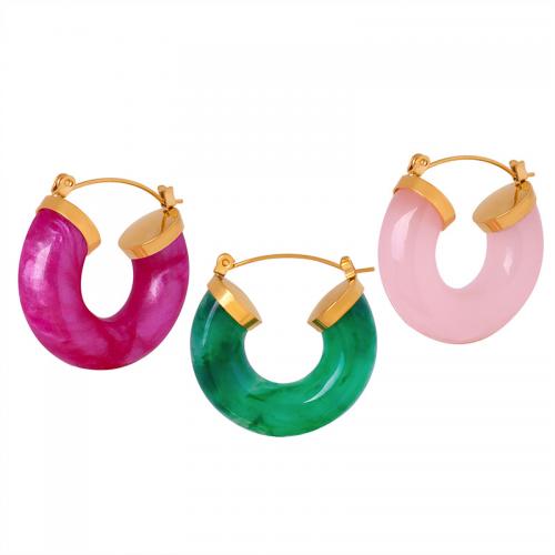 Boucle d'oreille Acier Titane, avec résine, bijoux de mode & pour femme, plus de couleurs à choisir, 30x26mm, Vendu par paire
