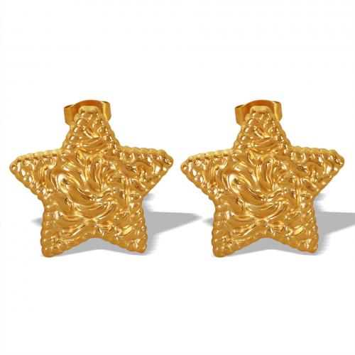 Boucle d'oreille Acier Titane, étoile, Placage de couleur d'or, bijoux de mode & pour femme, doré, 22x21mm, Vendu par paire