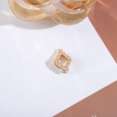 Crystal Pendants with Brass Rhombus gold color plated DIY Sold By PC