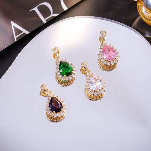 Crystal Pendants Brass with Crystal Teardrop gold color plated DIY & micro pave cubic zirconia nickel lead & cadmium free Sold By PC
