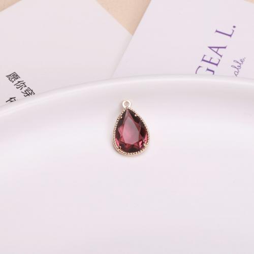 Crystal Pendants Brass with Crystal Teardrop gold color plated DIY nickel lead & cadmium free Sold By Bag